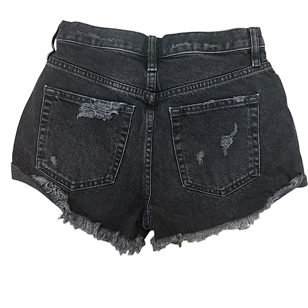 Free People Lasso High Rise Black Wash Raw Hem Distressed Denim Shorts Size 25 - Picture 10 of 15